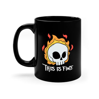 Graphix Fuse "This Is Fine" Skull Head Black Mug, 11oz