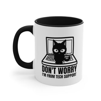 Graphix Fuse "Don't Worry I'm From Tech Support" Black Accent Coffee Mug, 11oz