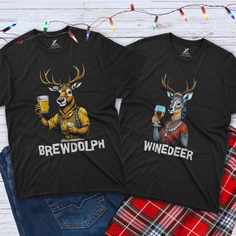 Brewdolph and Winedeer Matching Couple Tees